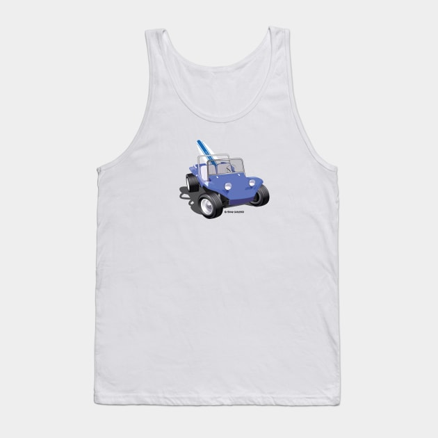 Blue Dune Buggy with Surfboard Front Tank Top by PauHanaDesign